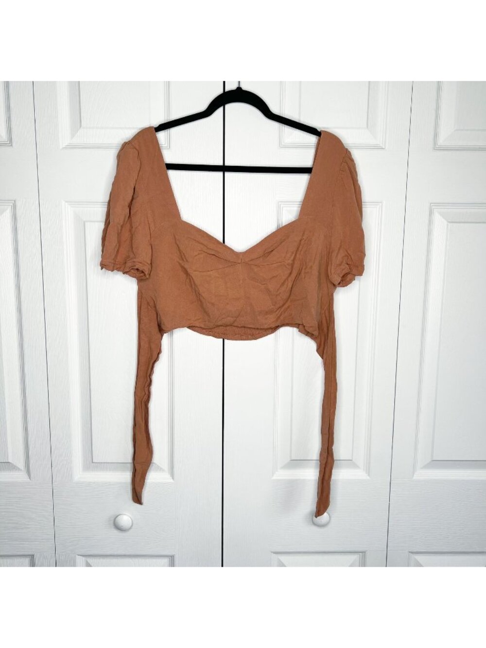 The Odells Lola Brown Crepe Short Sleeve Crop Top Women's Size Large L